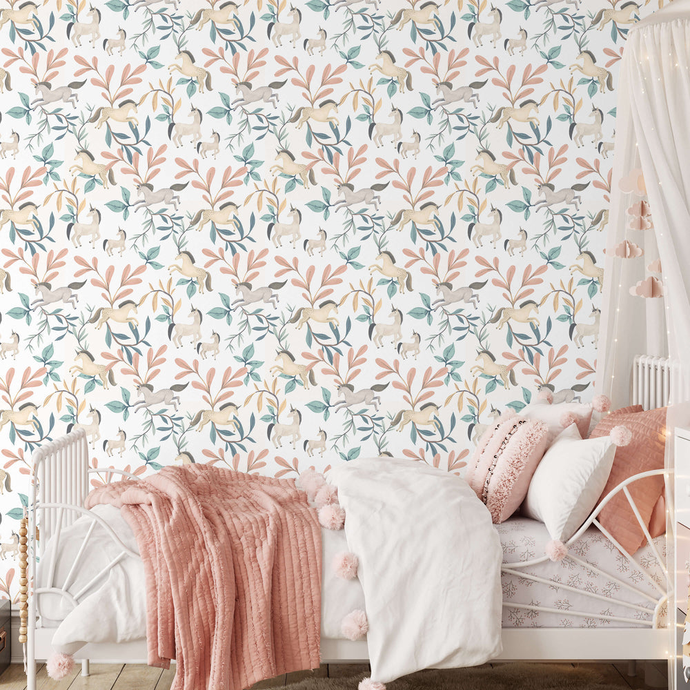 VEER DECOR Enchanted Unicorns Green Wallpaper Kids;,Nurseries Kids Rooms, Nurseries Green  Wallpaper - VRSD04-96