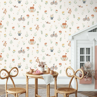 VEER DECOR Cottage Song Orange Wallpaper Kids;,Nurseries Kids Rooms, Nurseries Orange  Wallpaper - VRSD05-65