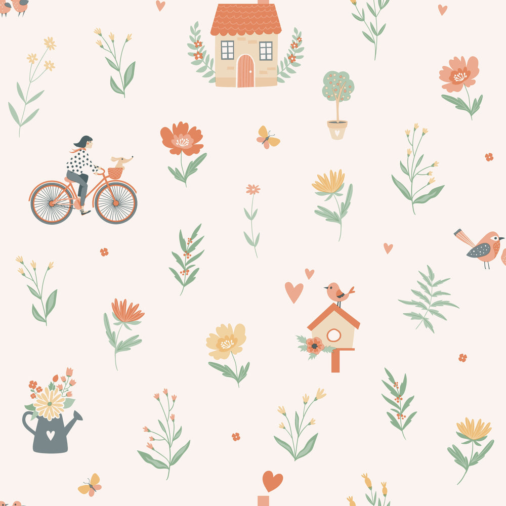 VEER DECOR Cottage Song Orange Wallpaper Kids;,Nurseries Kids Rooms, Nurseries Orange  Wallpaper - VRSD05-65