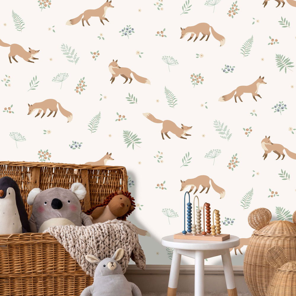 VEER DECOR Fox and Fern White Wallpaper Kids;,Nurseries Kids Rooms, Nurseries White  Wallpaper - VRSD07-64