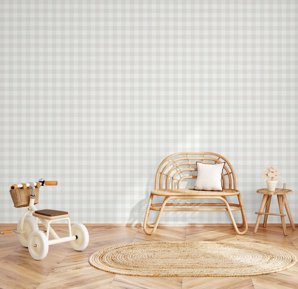 VEER DECOR Heritage Gingham Beige Wallpaper Kids;,Nurseries Kids Rooms, Nurseries Beige  Wallpaper - VRSD07-68