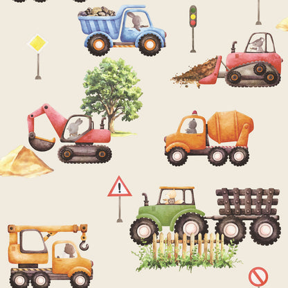 VEER DECOR Little Builders Beige Wallpaper Kids;,Nurseries Kids Rooms, Nurseries Beige  Wallpaper - VRSD07-69