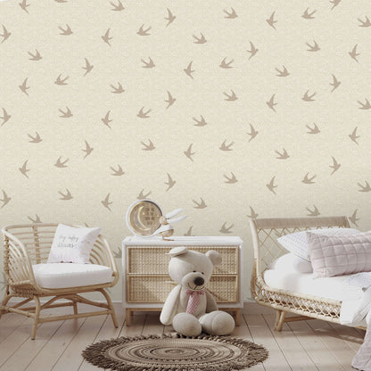 VEER DECOR Sparrow Silhouettes Beige Wallpaper Kids;,Nurseries Kids Rooms, Nurseries Beige  Wallpaper - VRSD07-70