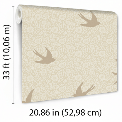 VEER DECOR Sparrow Silhouettes Beige Wallpaper Kids;,Nurseries Kids Rooms, Nurseries Beige  Wallpaper - VRSD07-70
