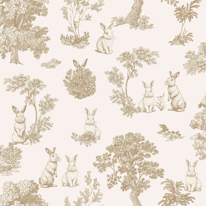 VEER DECOR Cottontails Bunny Toile Beige Wallpaper Kids;,Nurseries Kids Rooms, Nurseries Beige  Wallpaper - VRSD07-71