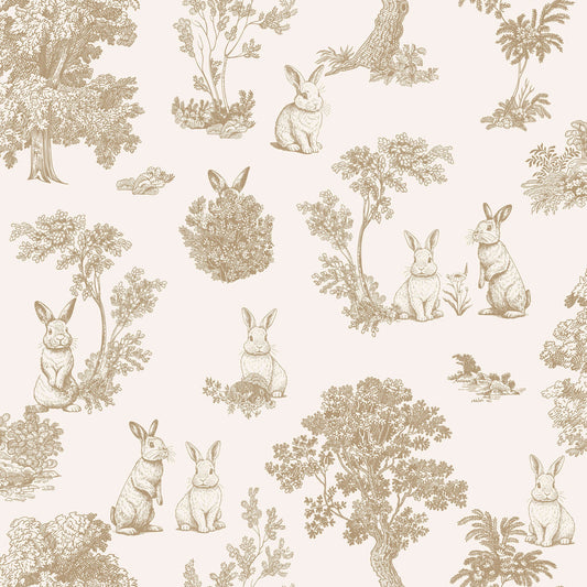 VEER DECOR Cottontails Bunny Toile Beige Wallpaper Kids;,Nurseries Kids Rooms, Nurseries Beige  Wallpaper - VRSD07-71