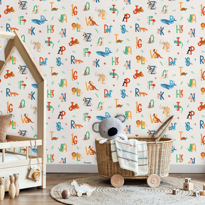 VEER DECOR Animal Alphabet Multicolor Wallpaper Kids;,Nurseries Kids Rooms, Nurseries Multicolor  Wallpaper - VRSD10-61