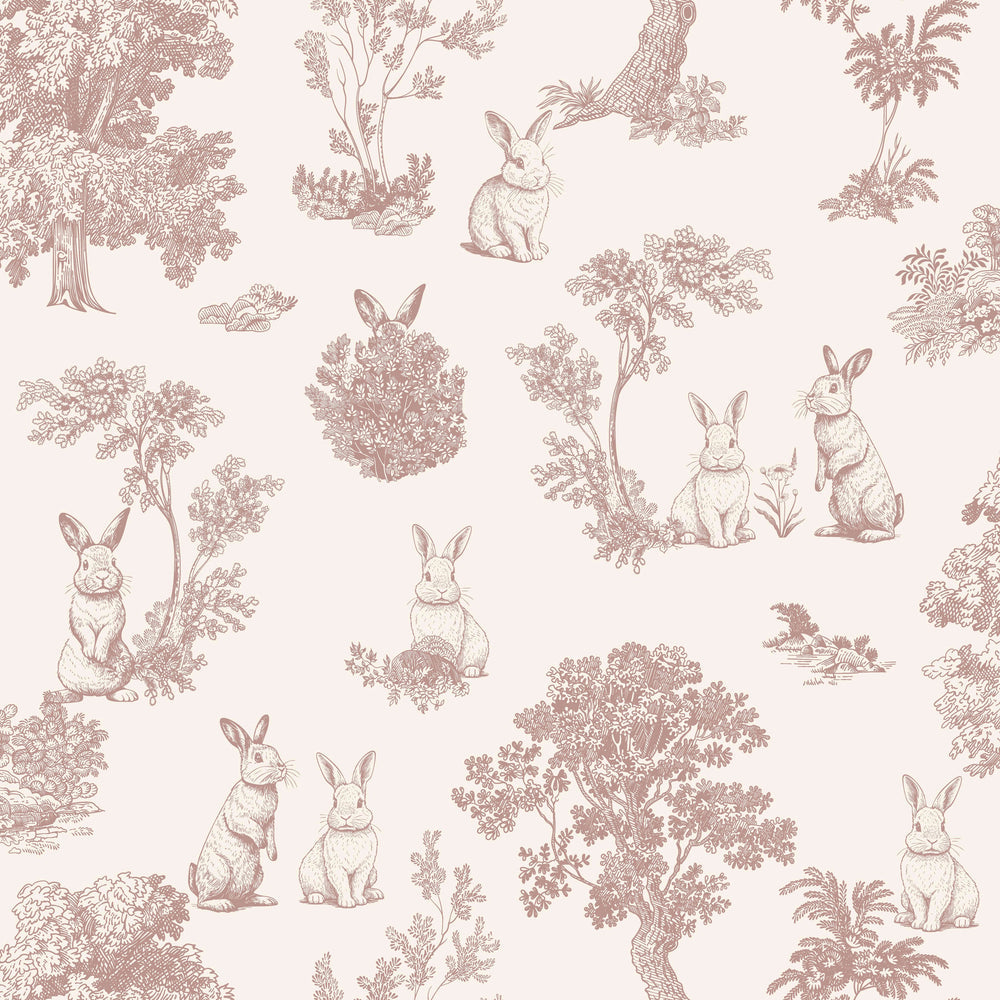 VEER DECOR Cottontails Bunny Toile Red Wallpaper Kids;,Nurseries Kids Rooms, Nurseries Red  Wallpaper - VRSD10-71