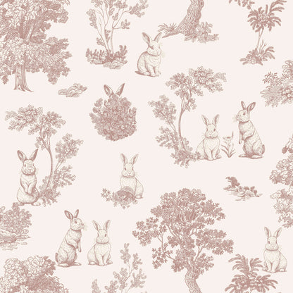 VEER DECOR Cottontails Bunny Toile Red Wallpaper Kids;,Nurseries Kids Rooms, Nurseries Red  Wallpaper - VRSD10-71