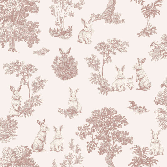 VEER DECOR Cottontails Bunny Toile Red Wallpaper Kids;,Nurseries Kids Rooms, Nurseries Red  Wallpaper - VRSD10-71