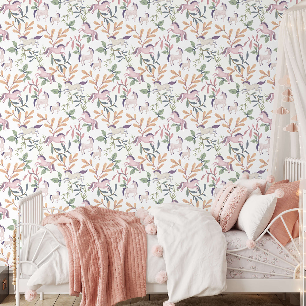 VEER DECOR Enchanted Unicorns Multicolor Wallpaper Kids;,Nurseries Kids Rooms, Nurseries Multicolor  Wallpaper - VRSD10-96