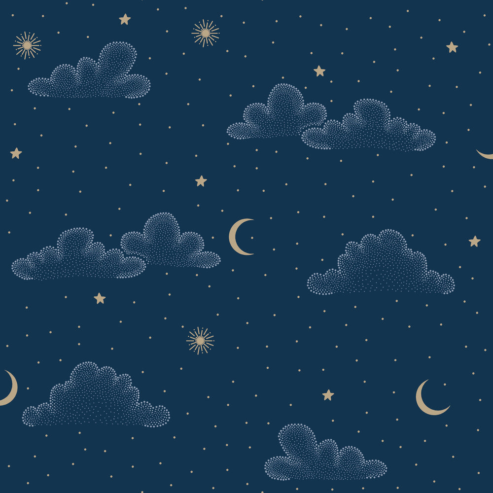 VEER DECOR Moonlit Mist Navy Blue Wallpaper Kids;,Nurseries Kids Rooms, Nurseries Navy,Blue  Wallpaper - VRSD11-73