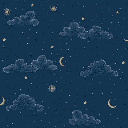 VEER DECOR Moonlit Mist Navy Blue Wallpaper Kids;,Nurseries Kids Rooms, Nurseries Navy,Blue  Wallpaper - VRSD11-73