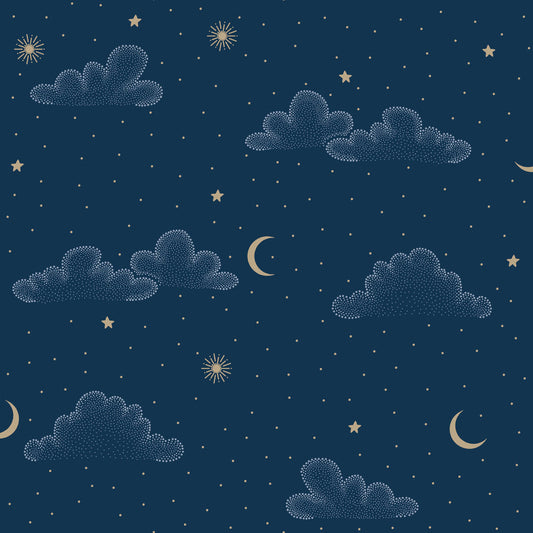 VEER DECOR Moonlit Mist Navy Blue Wallpaper Kids;,Nurseries Kids Rooms, Nurseries Navy,Blue  Wallpaper - VRSD11-73