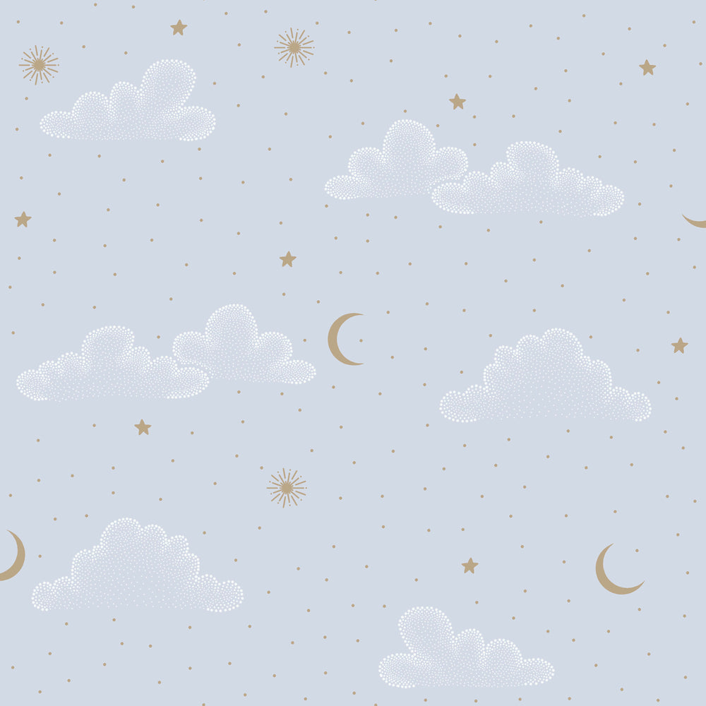 VEER DECOR Moonlit Mist Blue Wallpaper Kids;,Nurseries Kids Rooms, Nurseries Blue  Wallpaper - VRSD21-73