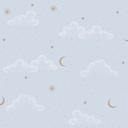 VEER DECOR Moonlit Mist Blue Wallpaper Kids;,Nurseries Kids Rooms, Nurseries Blue  Wallpaper - VRSD21-73