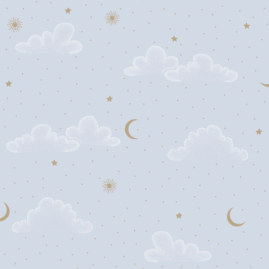 VEER DECOR Moonlit Mist Blue Wallpaper Kids;,Nurseries Kids Rooms, Nurseries Blue  Wallpaper - VRSD21-73