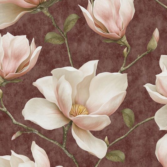 VEER DECOR Grand Magnolia Red Wallpaper Floral Traditional Red  Wallpaper - VRVZ210-92