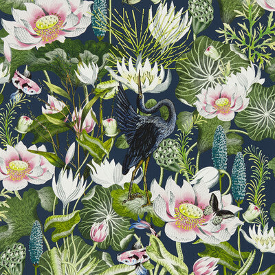 CLARKE AND CLARKE WATERLILY WP PRINT---ANIMAL/INSECTS MULTI,DARK BLUE,   - W0137/04.CAC.0