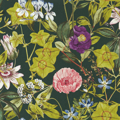 CLARKE AND CLARKE PASSIFLORA PRINT---BOTANICAL & FLORAL EMERALD,MULTI,   - W0143/02.CAC.0