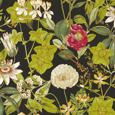 CLARKE AND CLARKE PASSIFLORA PRINT---BOTANICAL & FLORAL BLACK,MULTI,   - W0143/04.CAC.0