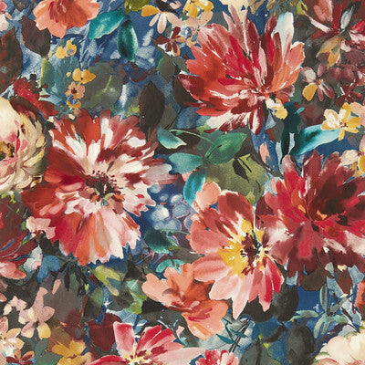 CLARKE AND CLARKE TAHITI PRINT---BOTANICAL & FLORAL MULTI,DARK BLUE,CORAL   - W0145/03.CAC.0