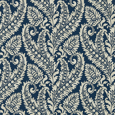 CLARKE AND CLARKE REGALE PRINT--DAMASK-METALLIC DARK BLUE,SILVER,   - W0161/01.CAC.0