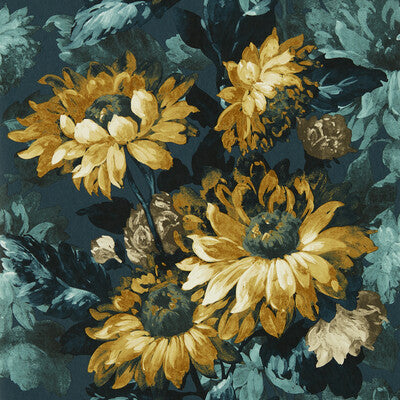 CLARKE AND CLARKE SUNFOREST PRINT---BOTANICAL & FLORAL DARK BLUE,YELLOW,   - W0162/01.CAC.0