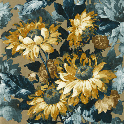 CLARKE AND CLARKE SUNFOREST PRINT---BOTANICAL & FLORAL GOLD,DARK BLUE,YELLOW   - W0162/02.CAC.0