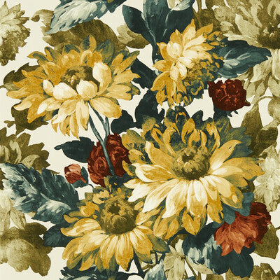 CLARKE AND CLARKE SUNFOREST PRINT---BOTANICAL & FLORAL GREEN,RUST,YELLOW   - W0162/03.CAC.0