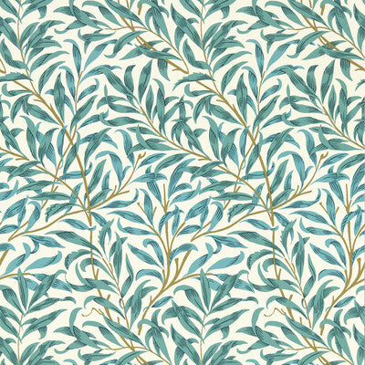 CLARKE AND CLARKE WILLOW BOUGHS PRINT---BOTANICAL & FLORAL TEAL,OLIVE GREEN,WHITE   - W0172/05.CAC.0