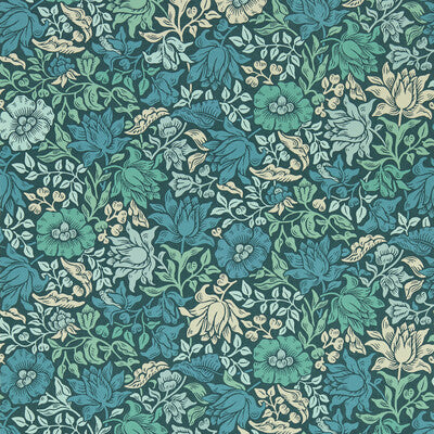 CLARKE AND CLARKE MALLOW PRINT---BOTANICAL & FLORAL TEAL,TURQUOISE,WHITE   - W0173/02.CAC.0