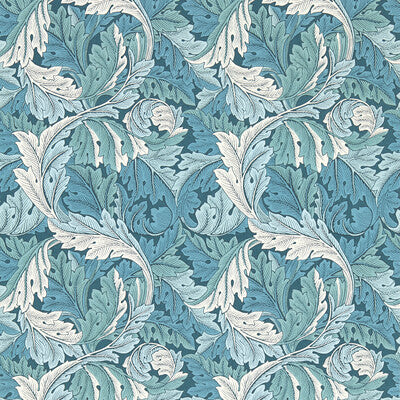 CLARKE AND CLARKE ACANTHUS PRINT---BOTANICAL & FLORAL TEAL,TURQUOISE,WHITE   - W0175/04.CAC.0