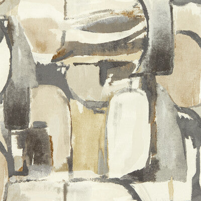 CLARKE AND CLARKE FIGURA PRINT---ABSTRACT GREY,YELLOW,IVORY   - W0180/02.CAC.0