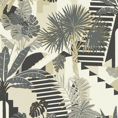 CLARKE AND CLARKE MALINDI PRINT--BOTANICAL & FLORAL-METALLIC BLACK,GREY,BEIGE   - W0186/01.CAC.0