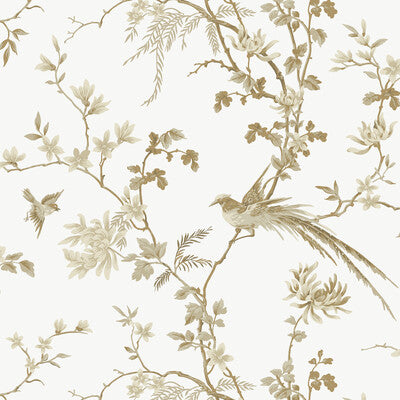 KRAVET DESIGN KRAVET DESIGN PRINT--CHINOISERIE-FLORA & FAUNA WHITE,GOLD,METALLIC   - W3714.101.0