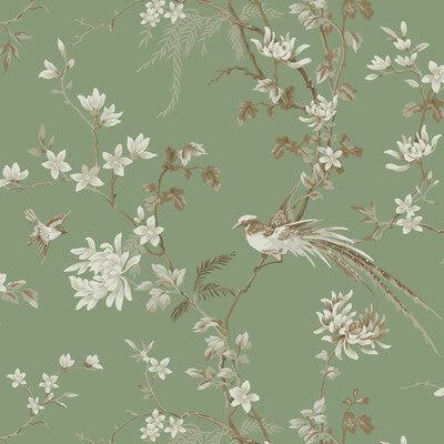 KRAVET DESIGN KRAVET DESIGN PRINT--CHINOISERIE-FLORA & FAUNA GREEN,WHITE,METALLIC   - W3714.3.0