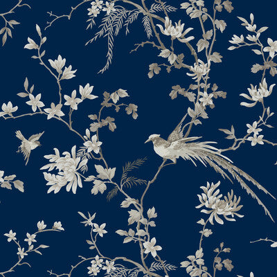 KRAVET DESIGN KRAVET DESIGN PRINT--CHINOISERIE-FLORA & FAUNA BLUE,WHITE,METALLIC   - W3714.5.0