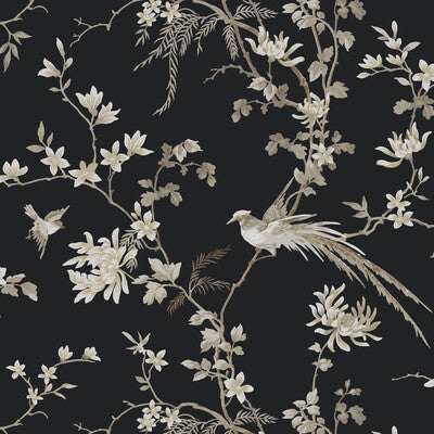 KRAVET DESIGN KRAVET DESIGN PRINT--CHINOISERIE-FLORA & FAUNA BLACK,WHITE,METALLIC   - W3714.8.0