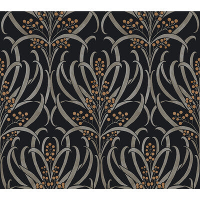 KRAVET DESIGN W3927 PRINT--BOTANICAL & FLORAL- BLACK,GOLD,   - W3927.8.0