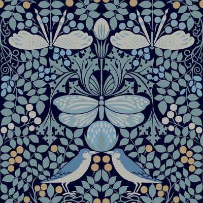 KRAVET DESIGN W3929 PRINT--BOTANICAL & FLORAL-ANIMAL/INSECTS BLUE,GREY,   - W3929.515.0