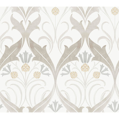 KRAVET DESIGN W3930 PRINT--BOTANICAL & FLORAL-DAMASK WHITE,TAUPE,   - W3930.106.0