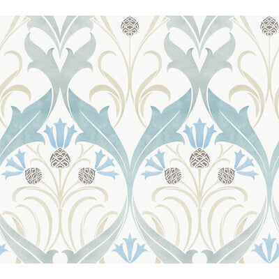 KRAVET DESIGN W3930 PRINT--BOTANICAL & FLORAL-DAMASK WHITE,TURQUOISE,   - W3930.13.0