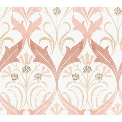 KRAVET DESIGN W3930 PRINT--BOTANICAL & FLORAL-DAMASK WHITE,CORAL,   - W3930.1612.0