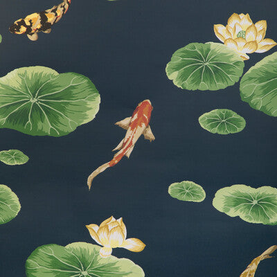 KRAVET COUTURE LOTUS POND WP PRINT--ANIMAL/INSECTS-BOTANICAL & FLORAL DARK BLUE,GOLD,OLIVE GREEN   - W4146.315.0