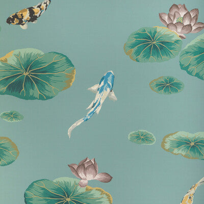 KRAVET COUTURE LOTUS POND WP PRINT--ANIMAL/INSECTS-BOTANICAL & FLORAL TEAL,BROWN,YELLOW   - W4146.353.0