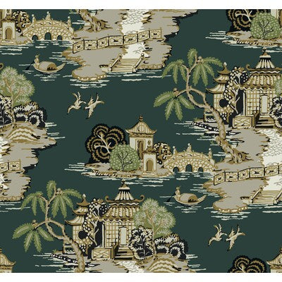 KRAVET DESIGN KRAVET DESIGN PRINT--CHINOISERIE-TOILE EMERALD,LIGHT GREY,GOLD   - W4247.435.0