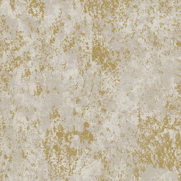 Gray concrete-like texture with gold metallic speckles, industrial wallcovering.