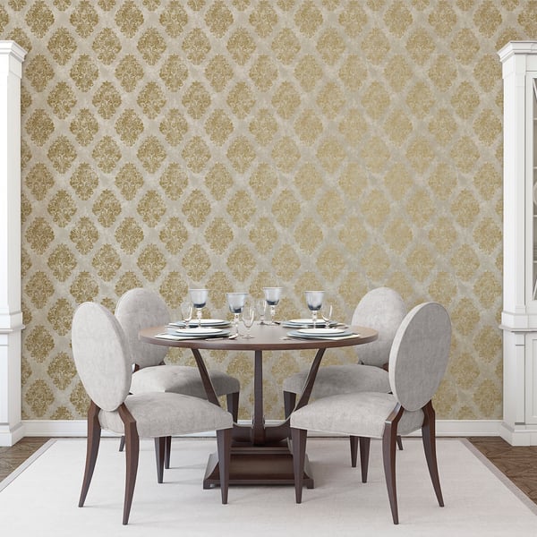 Galerie Wallcoverings Metallic Fx Metallic Damask Galerie Wallcoverings  Gold   - W78228