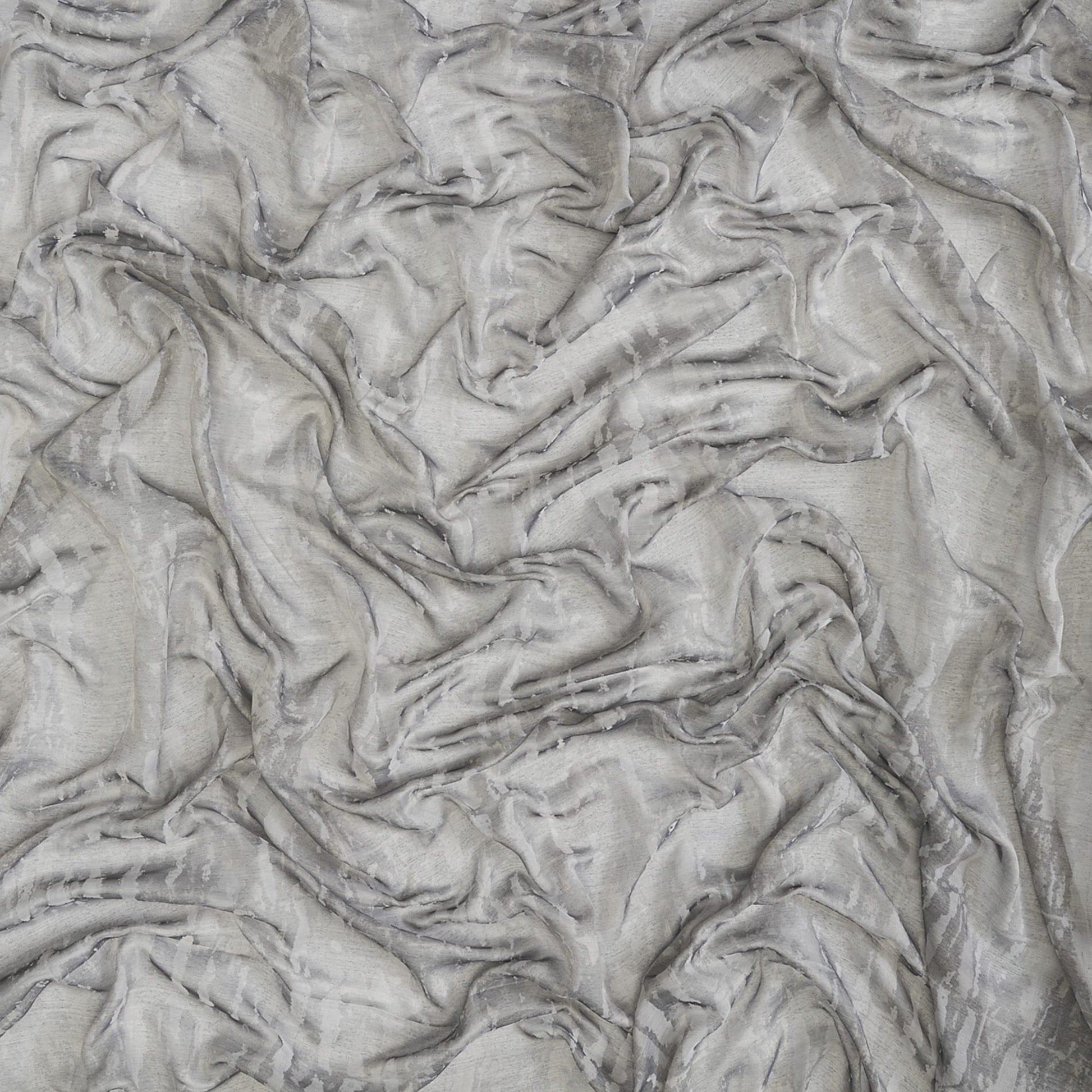 Sheer fabric in abstract grey and taupe tones, plain color, wide width.